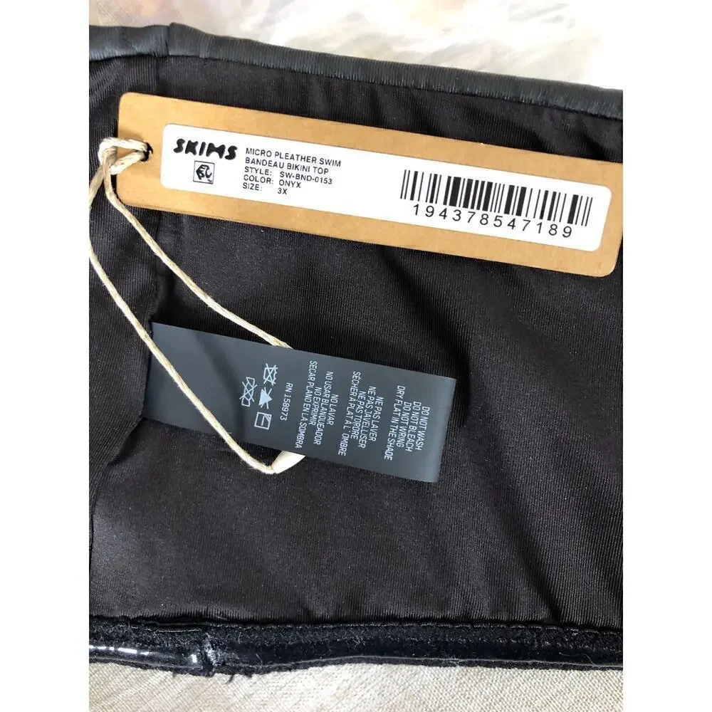 SKIMS Micro Pleather Swim Bandeau Bikini Top Onyx NWT Size 3X